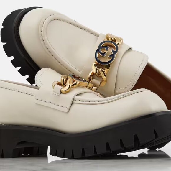 Gucci Women Jeanne Double GG Logo White Leather platform loafers - Picture 4 of 16